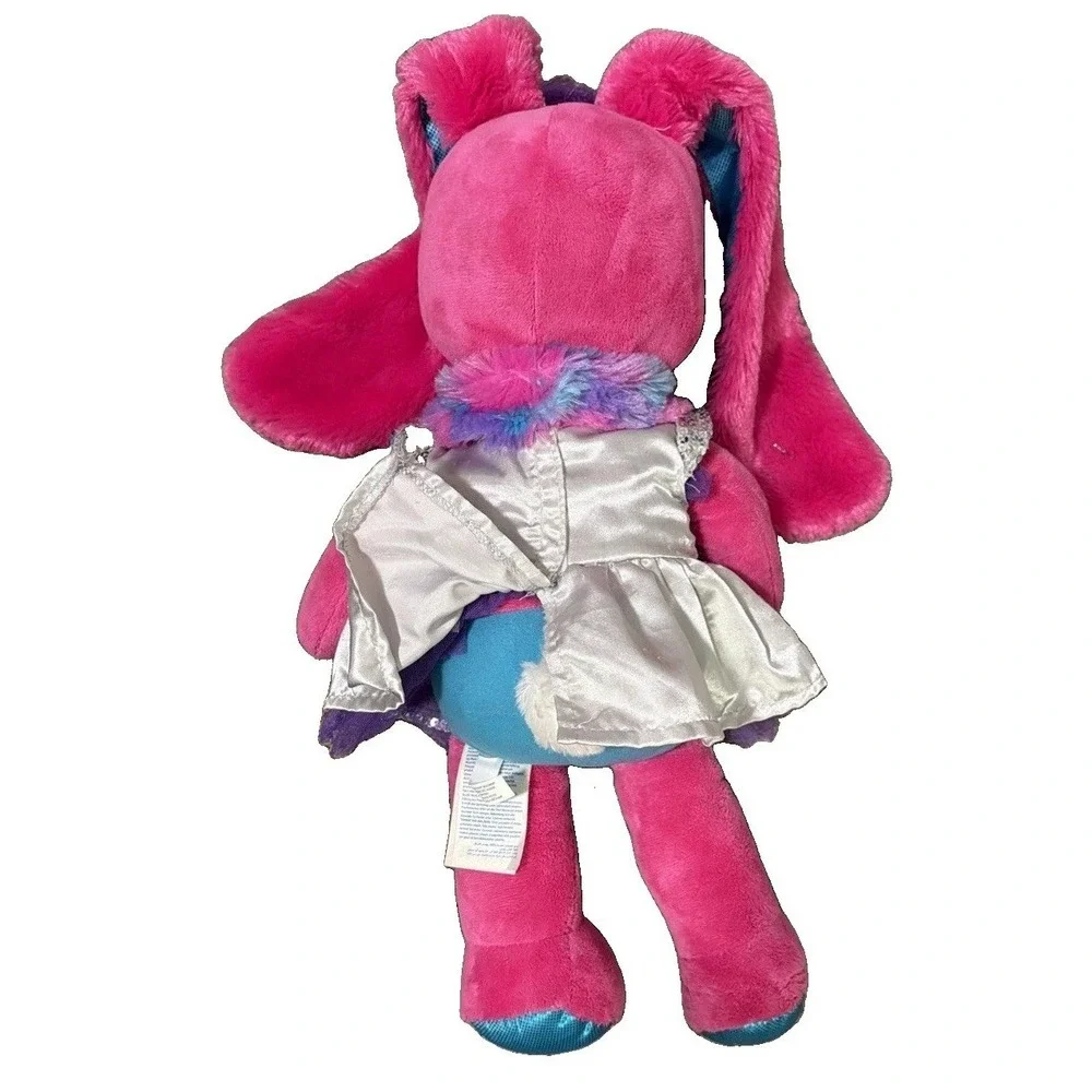 Build-A-Bear Honey Girls Risa Pink Bunny Plush 2018 Silver Sequin Star Dress 20